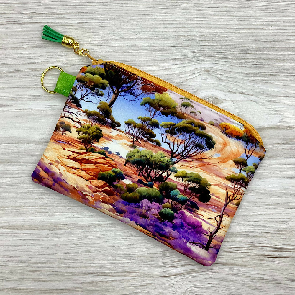 Scenic Outback Zip Pouch (18cm x 13cm). Fully lined, lightly padded