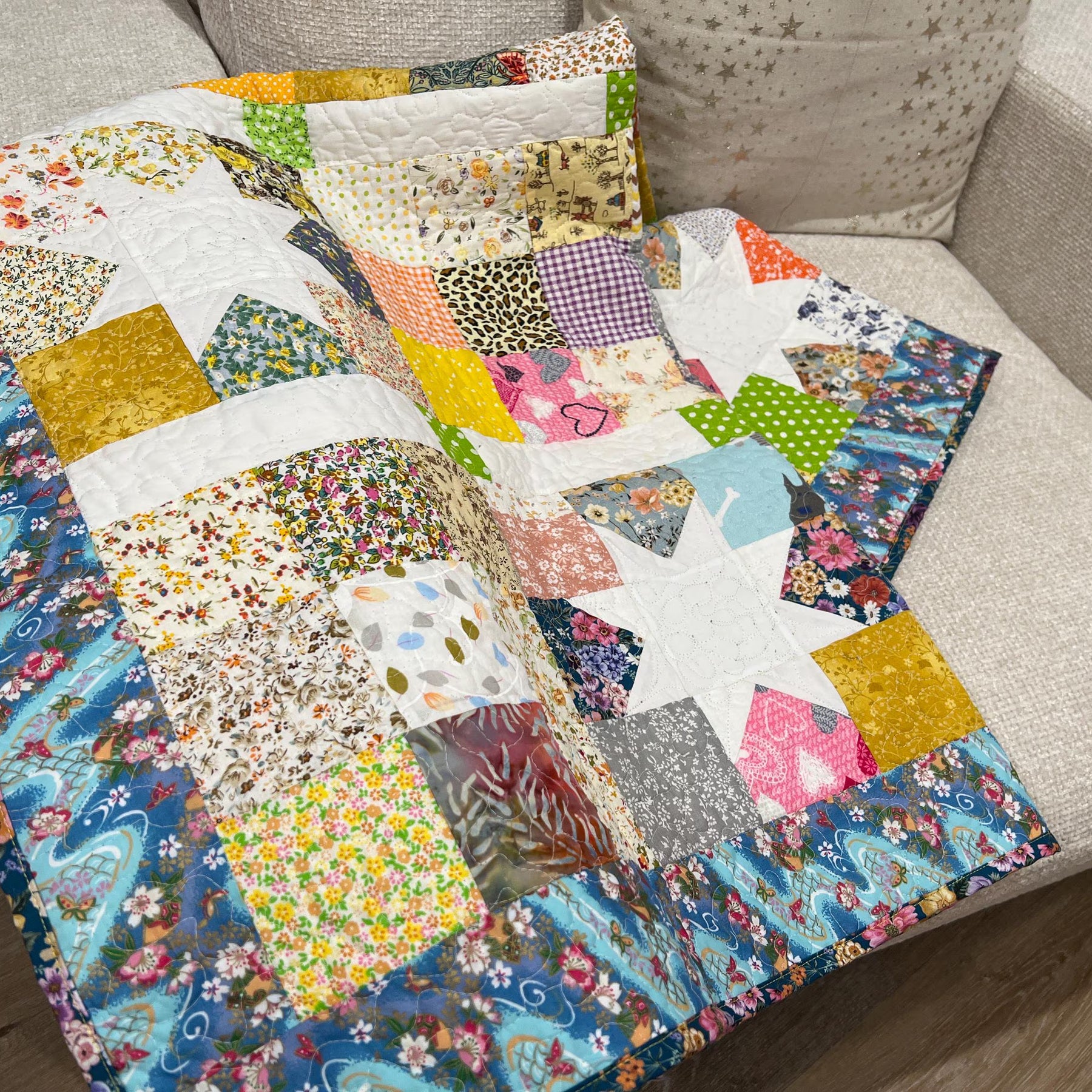 Handmade Organic Cotton Baby Quilt: Heirloom Nursery Blanket, for Baby Boy or Baby girl