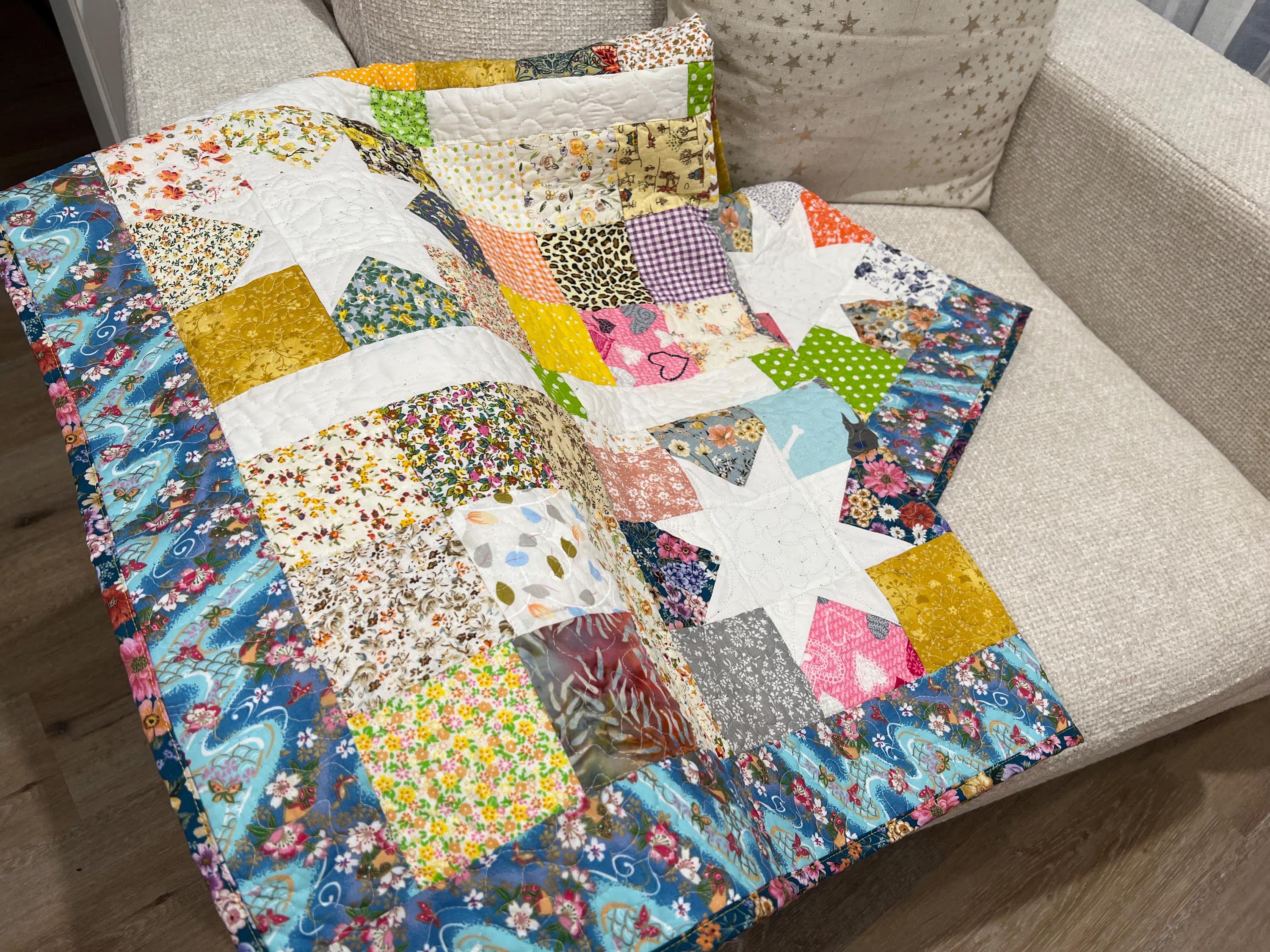 Handmade Organic Cotton Baby Quilt: Heirloom Nursery Blanket, for Baby Boy or Baby girl
