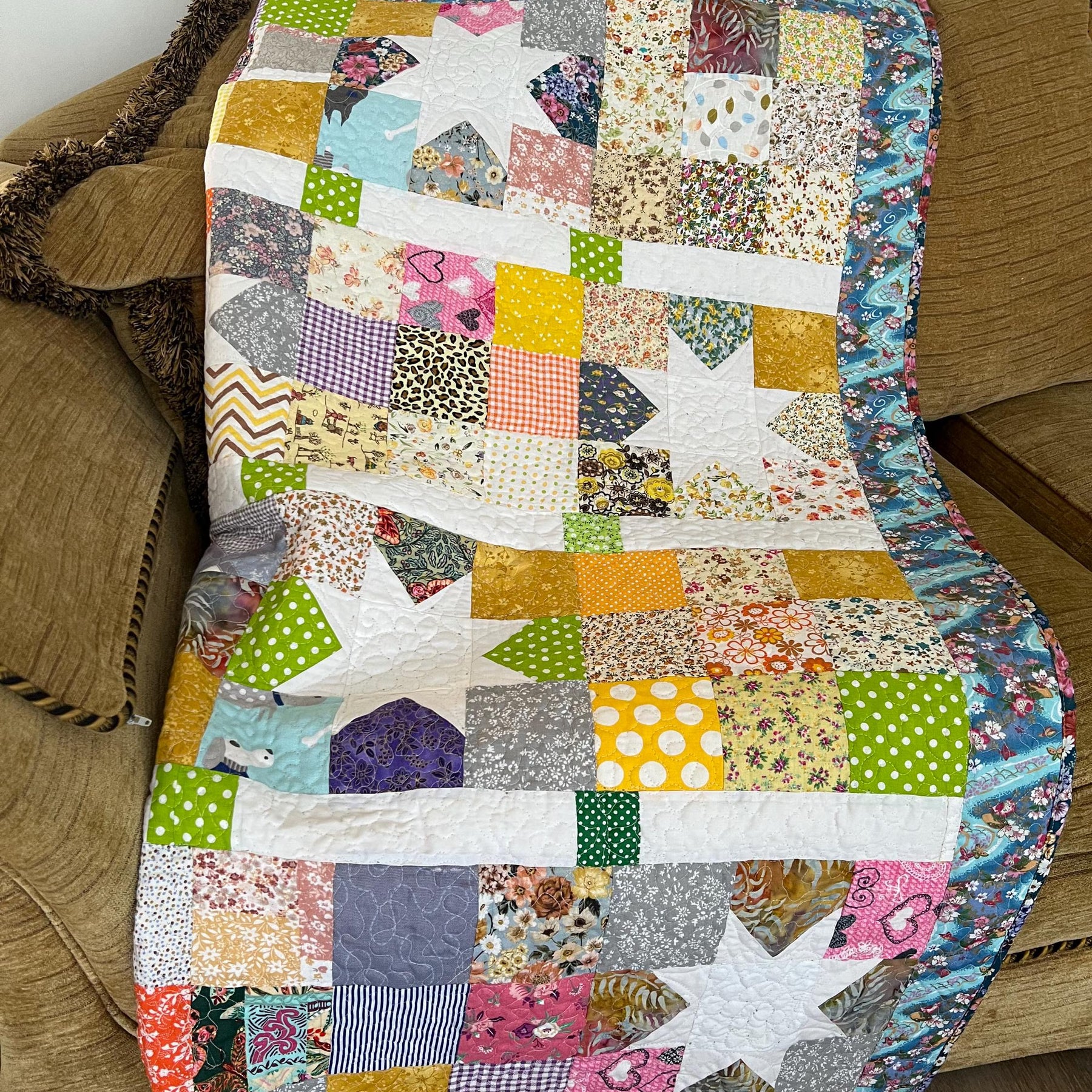 Handmade Organic Cotton Baby Quilt: Heirloom Nursery Blanket, for Baby Boy or Baby girl