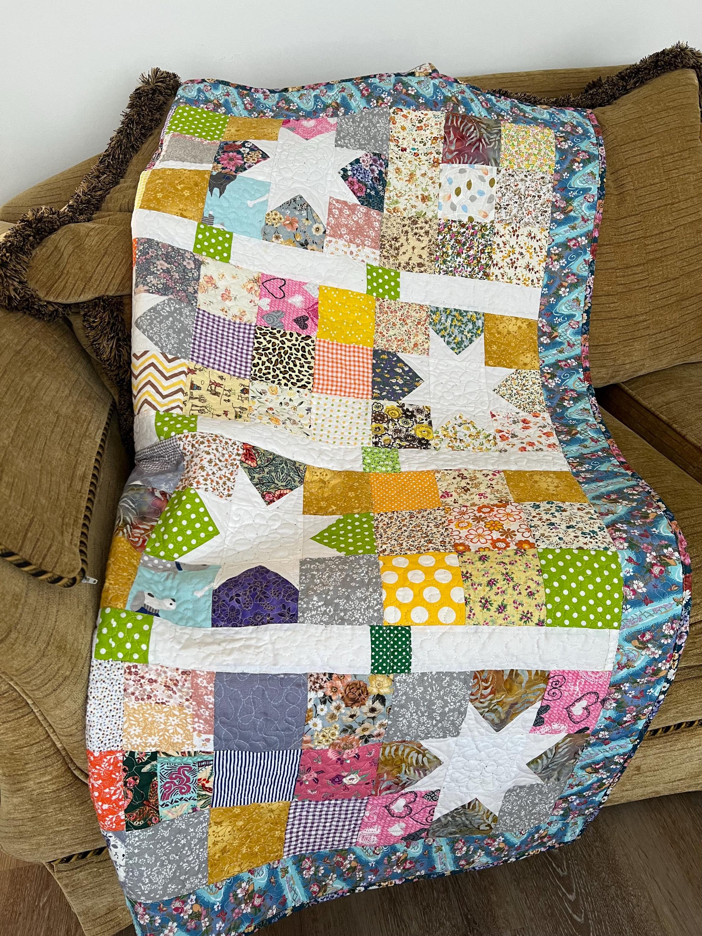 Handmade Organic Cotton Baby Quilt: Heirloom Nursery Blanket, for Baby Boy or Baby girl