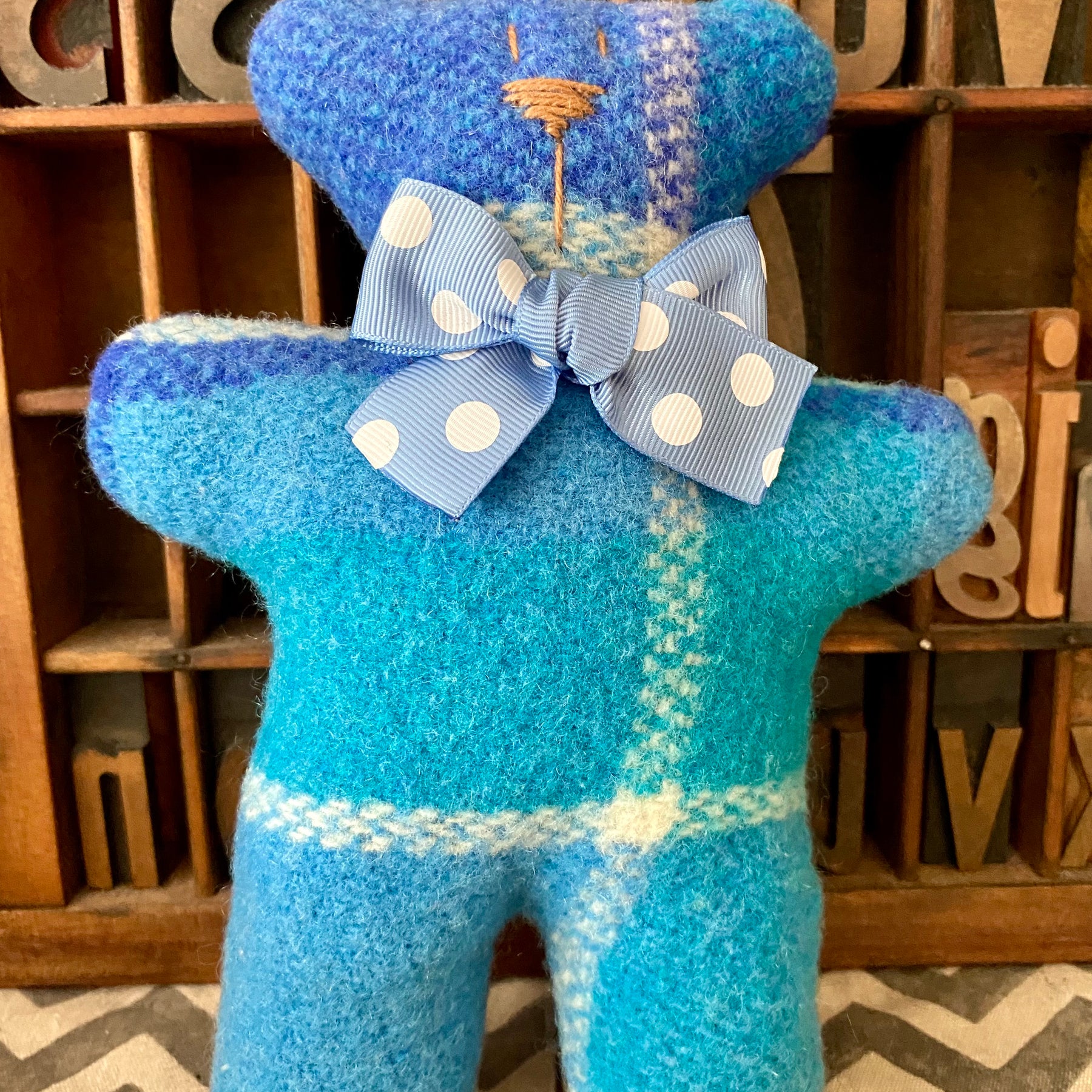 Upcycled Woollen Blanket Teddy Softie - Blue