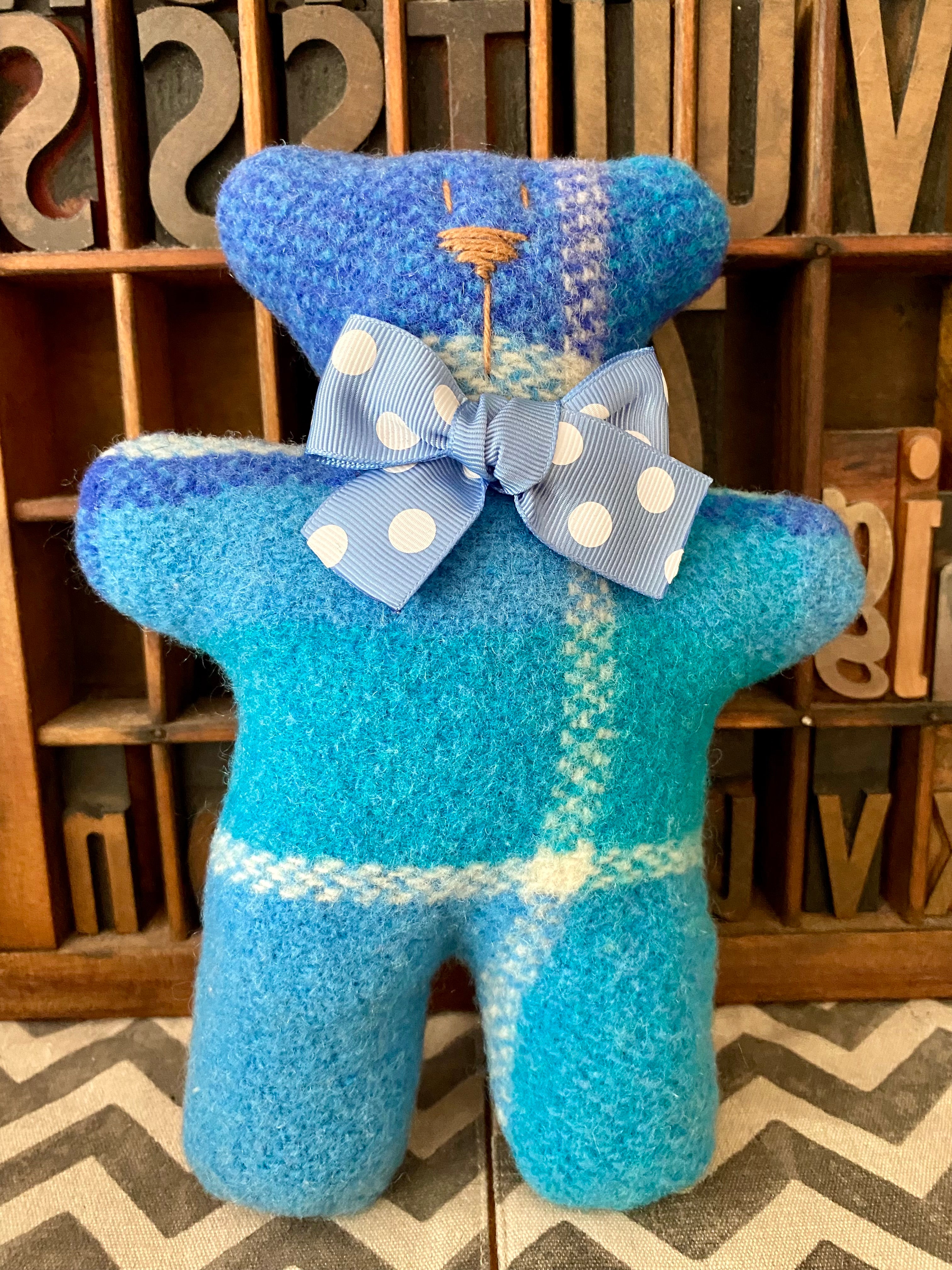 Upcycled Woollen Blanket Teddy Softie - Blue
