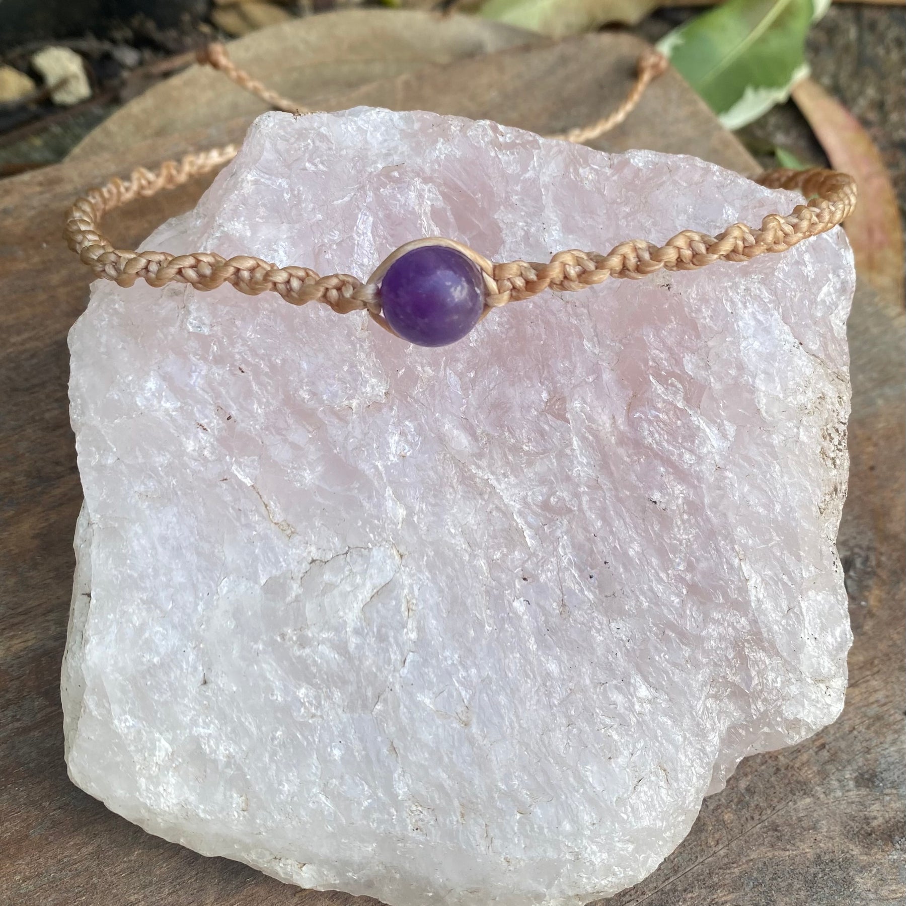 Amethyst Beaded Anklet: Macrame Adjustable Waterproof
