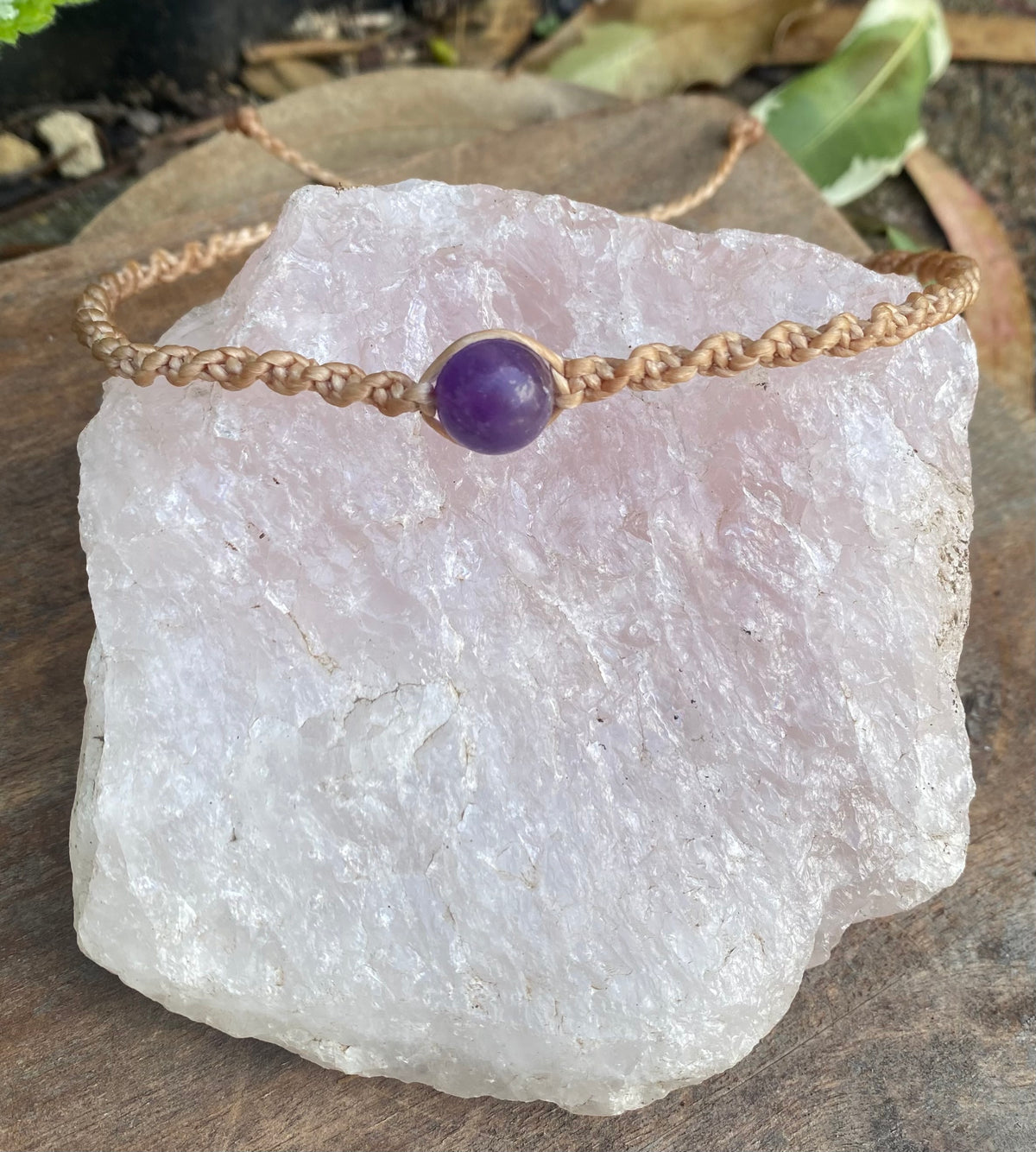 Amethyst Beaded Anklet: Macrame Adjustable Waterproof