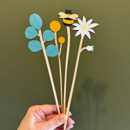 Handpainted Everlasting Wooden Stems - Set of 4