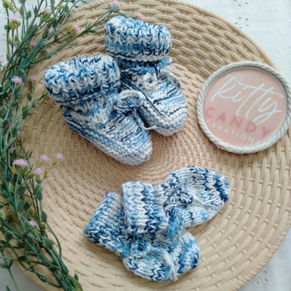 Booties & Mittens Set Ocean Blue