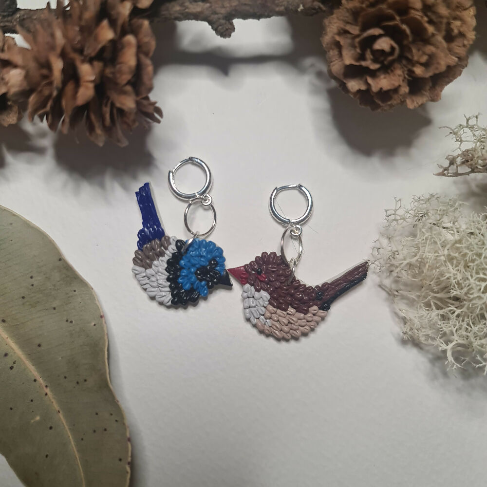 Billy and Jenny Blue Wren dangles