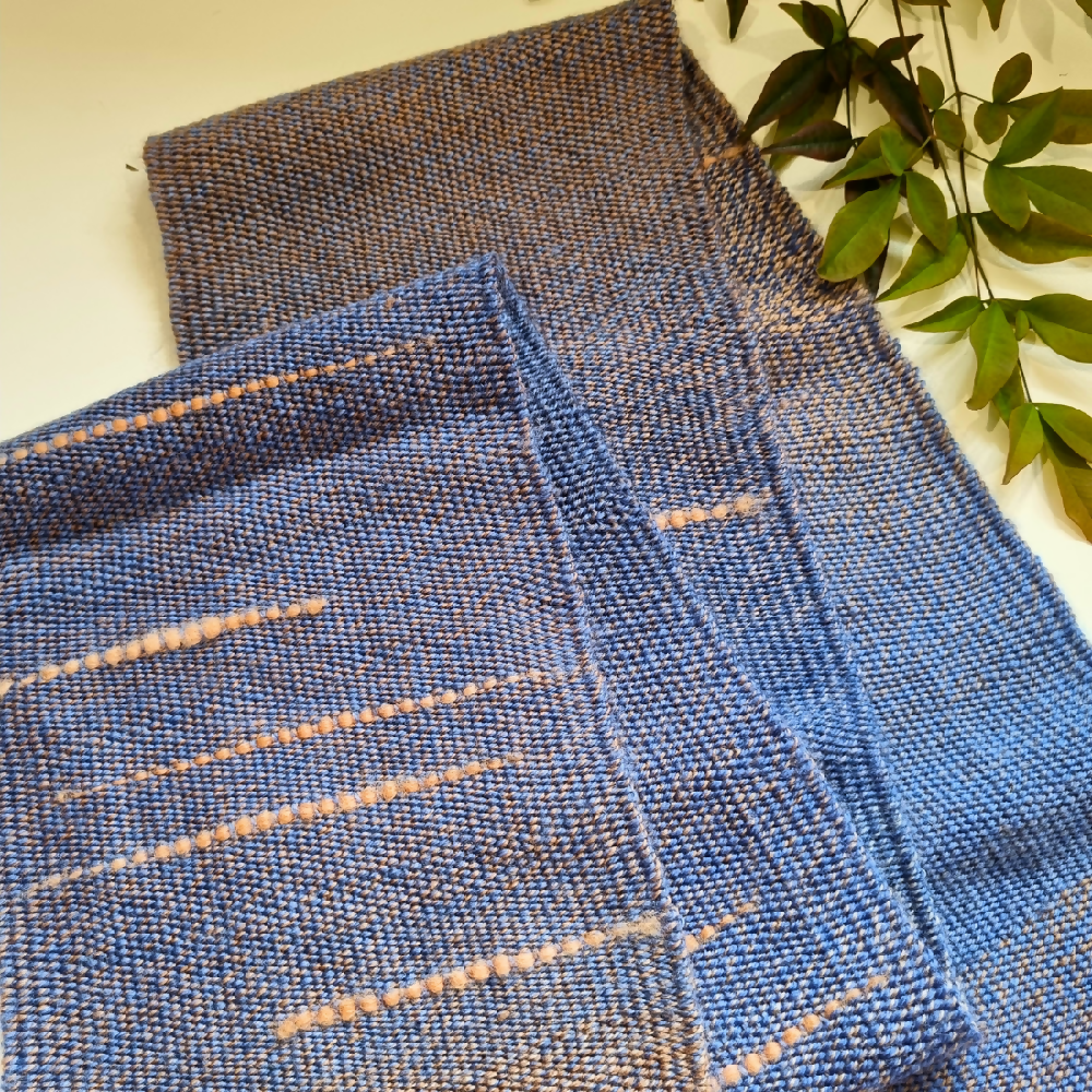 australian-artist-handmade-handwoven-blue-peach-wool-scarf-6