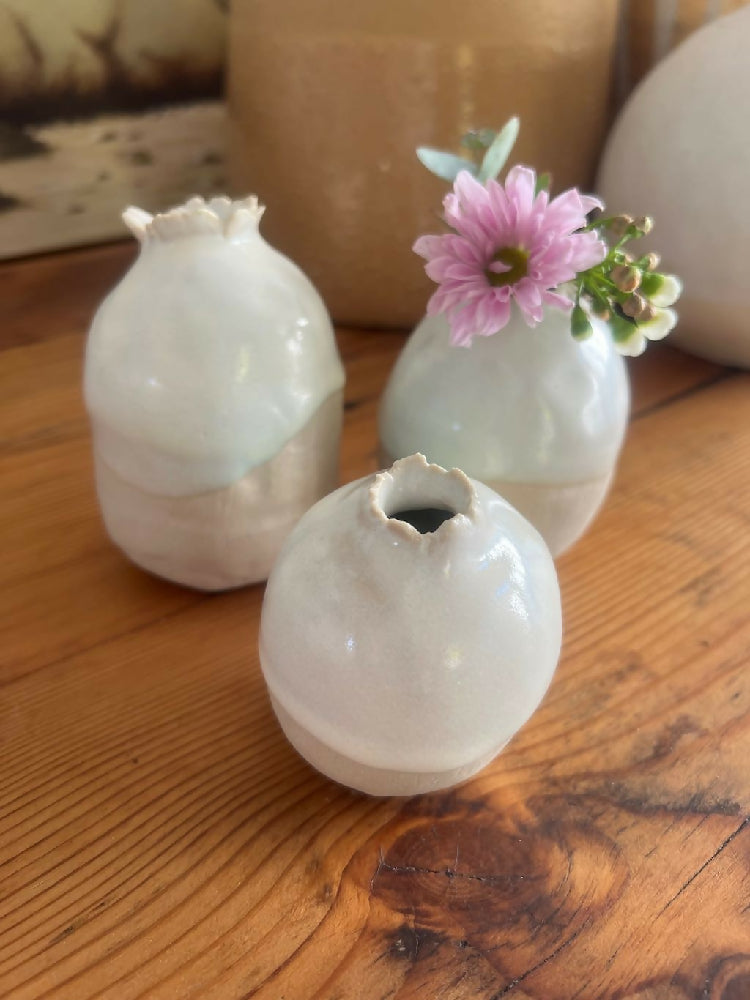 White Glazed Bud Vases (3 pieces)