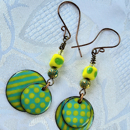 Lime Green Handpainted Enamel Disc Earrings