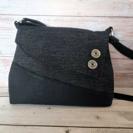 Upcycled vintage styled handbag - black & silver