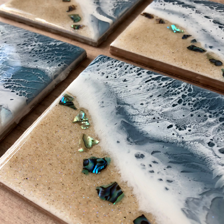 Ocean Theme Resin Coasters With Abalone Shell