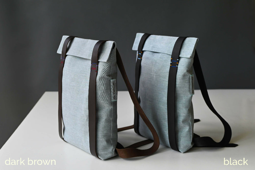 Grey Canvas and Leather Lightweight Rucksack - gift for him