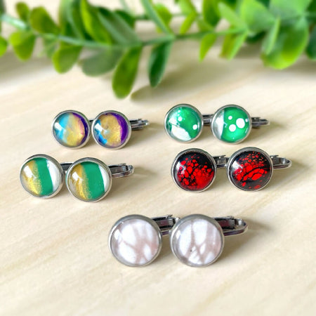 14mm Original Hand-Painted Stainless Steel & Fluid Art Clip-On Earrings