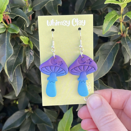 Purple/Blue Magic Mushroom Earrings