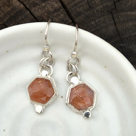 Golden Sunstone Hexagon Dangle Earrings