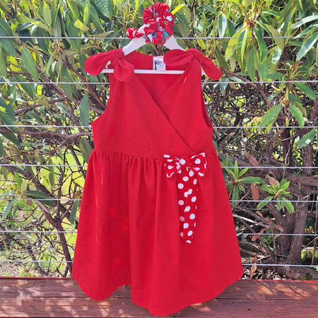 Handmade Girls Red Dress| Size 8 | Free Scrunchies