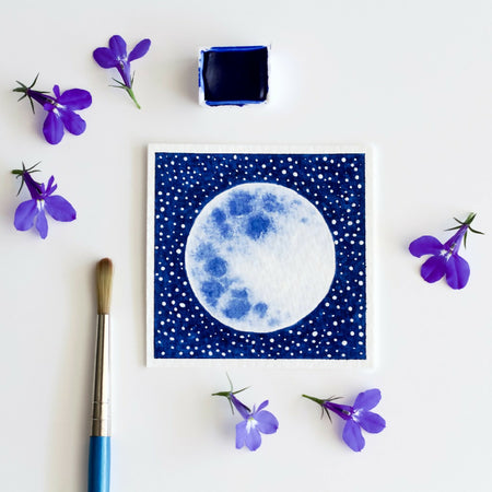 Miniature Watercolour Moon and Stars Painting