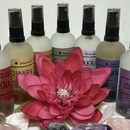 Chakra essential oil Set of SEVEN Mists infused with Crystals