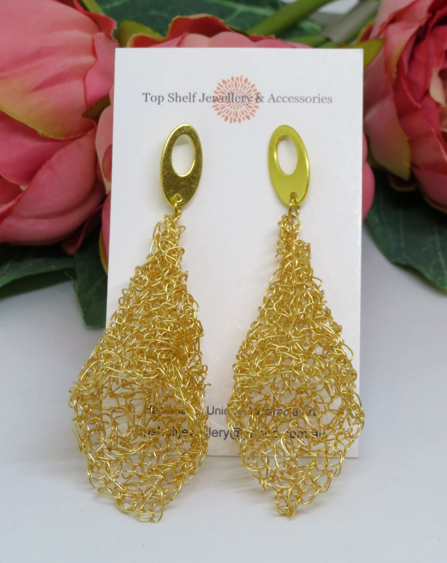 Gold Crochet Wire 'Tulip' Earrings