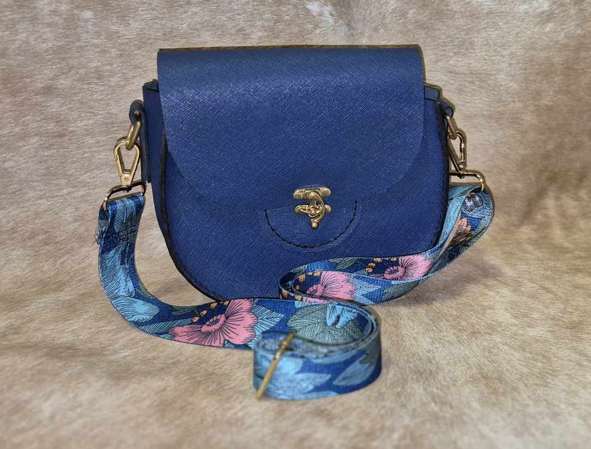 Navy blue Saffiano leather saddle bag