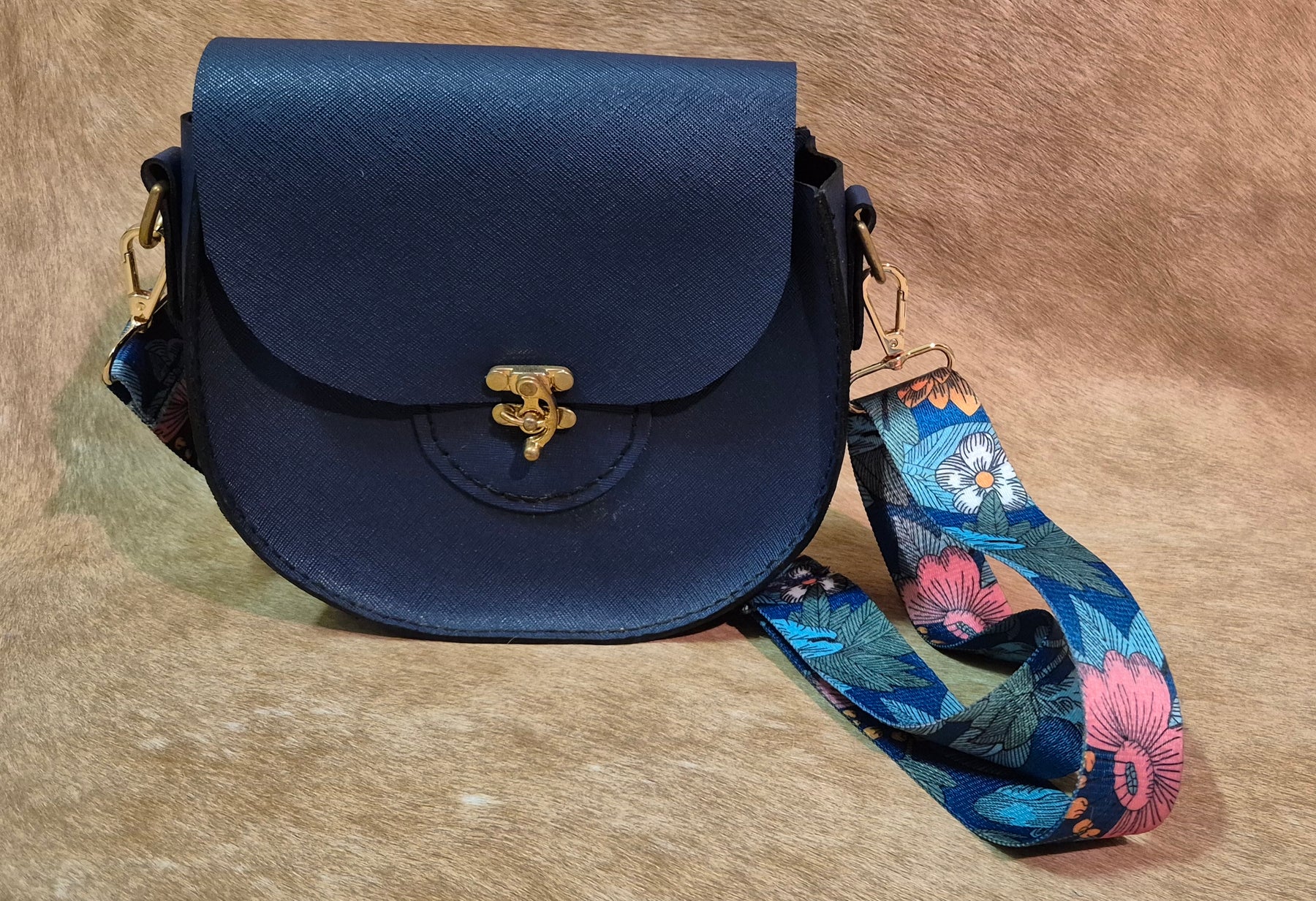 Navy blue Saffiano leather saddle bag