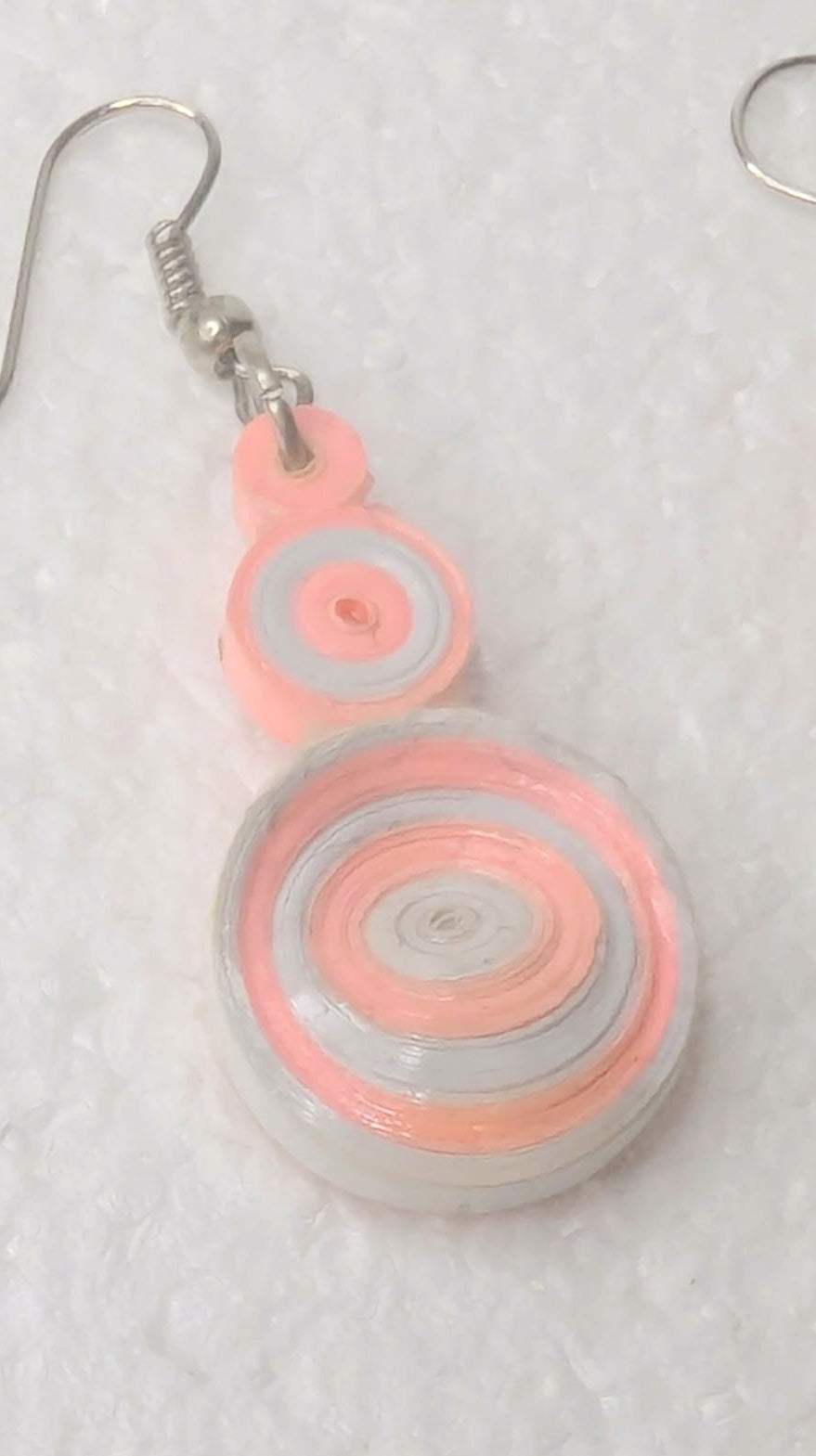 Quilled Skewed pink and white earrings