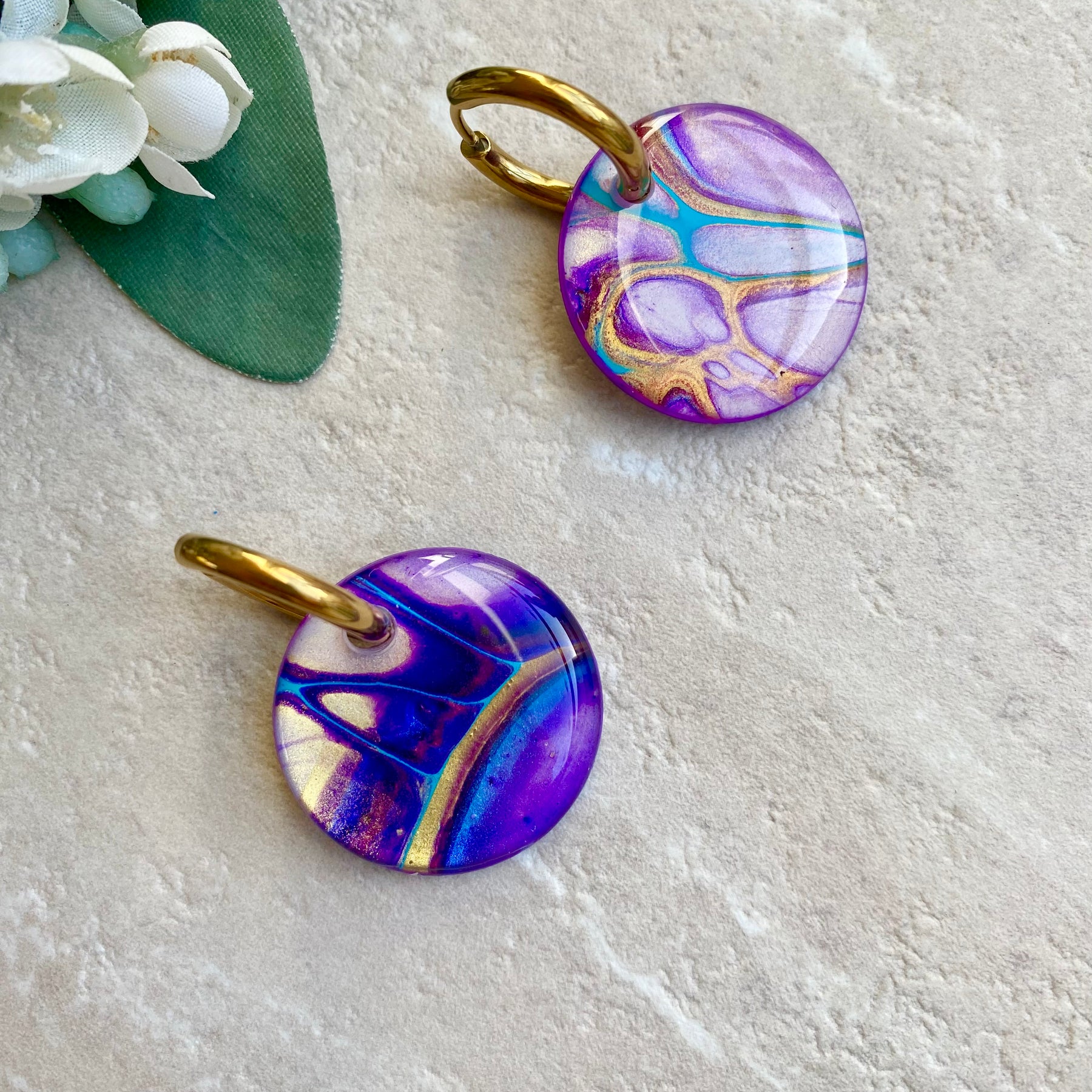 Turquoise Purple Huggie Hoop Earrings
