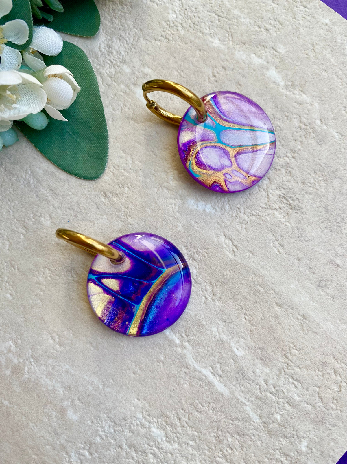 Turquoise Purple Huggie Hoop Earrings