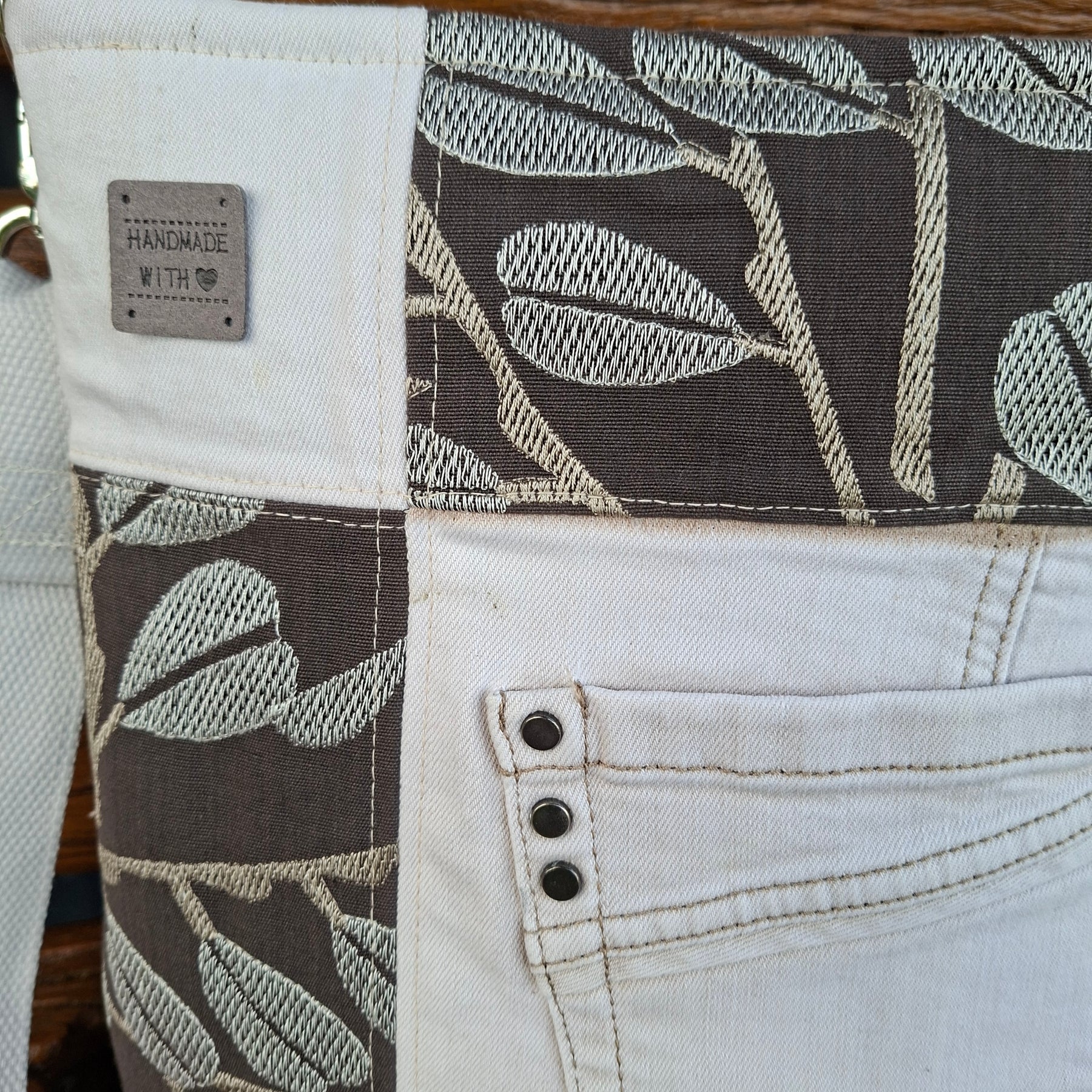 Upcycled Denim and Linen Blend Unisex Crossbody Bag