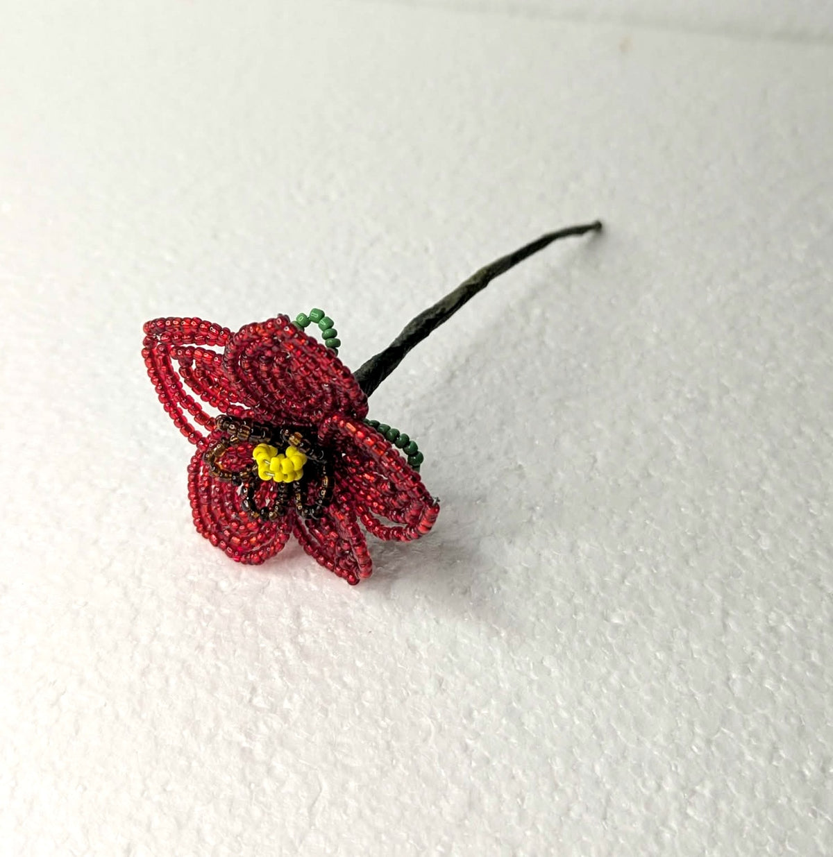 French Beaded Red Wildflower