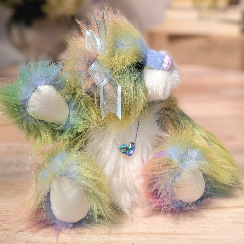 Handmade Rainbow Plush Teddy Bear: Collectible Artist Bear