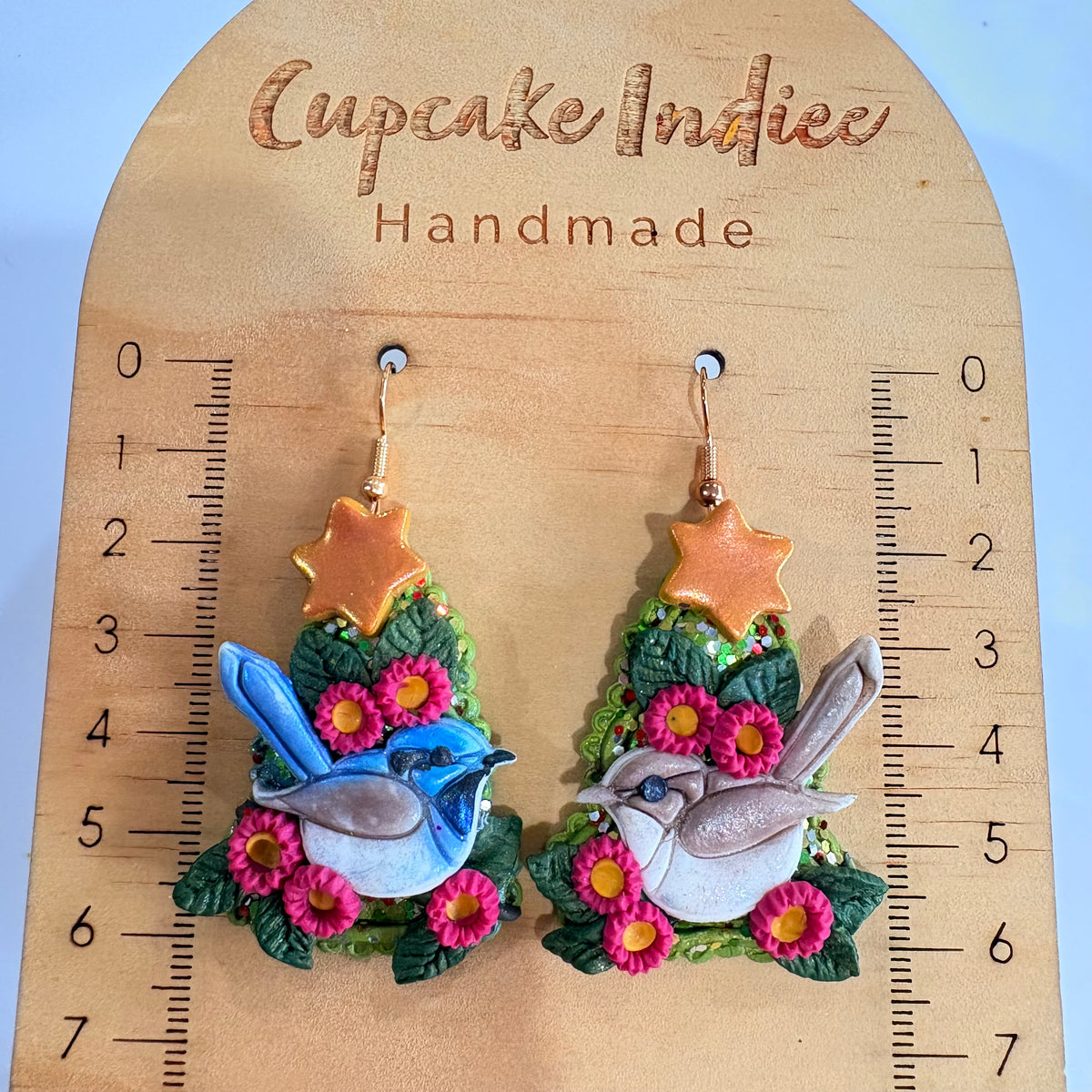 Fairy Wren Christmas Tree Earrings