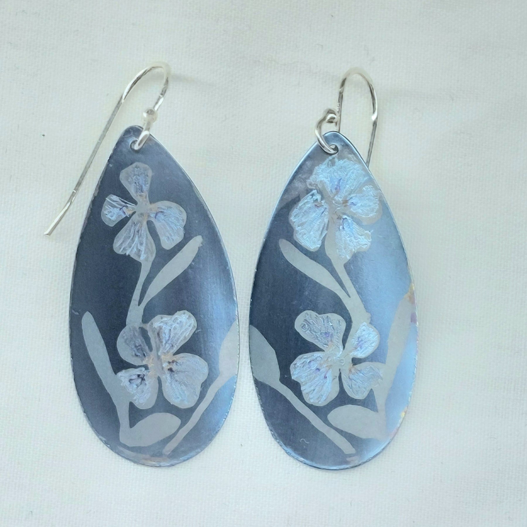 Titanium Dangles with Dampiera Design- Soft Blue and Green