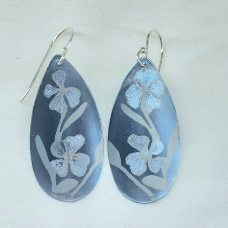 Titanium Dangles with Dampiera Design- Soft Blue and Green