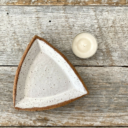 Mini Triangular Ceramic Plate - Rustic & Handmade- White glaze with speckles