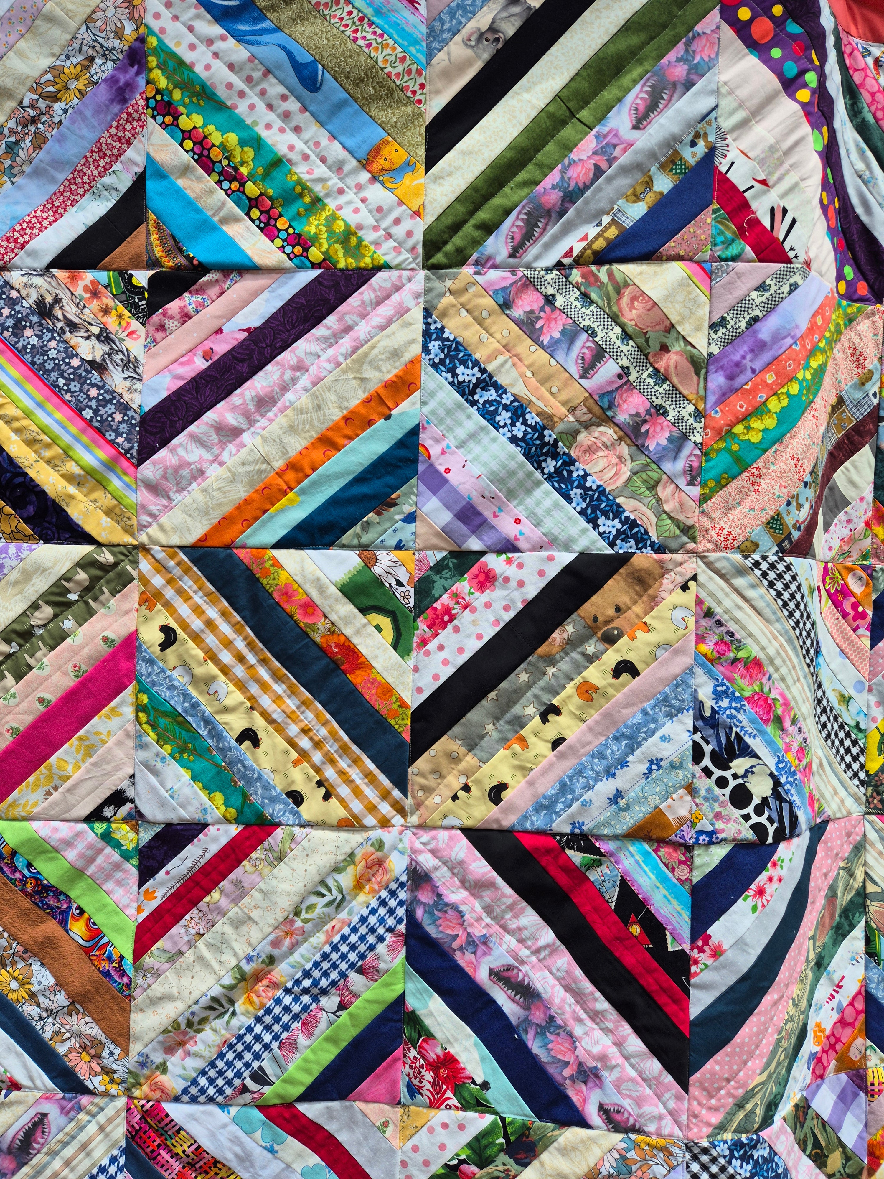 String quilt in a geometric design, queen sized Boho