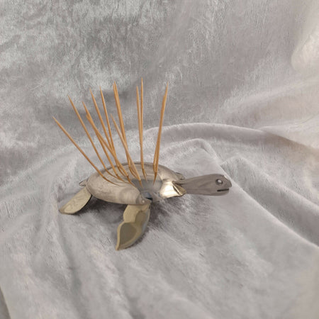 Silver turtle toothpick holder or ornamental gift