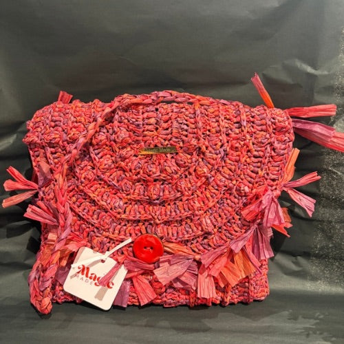 Crocheted Raffia Clutch Bag