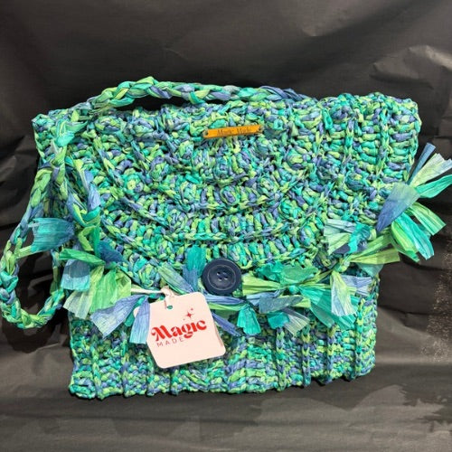Crocheted Raffia Clutch Bag