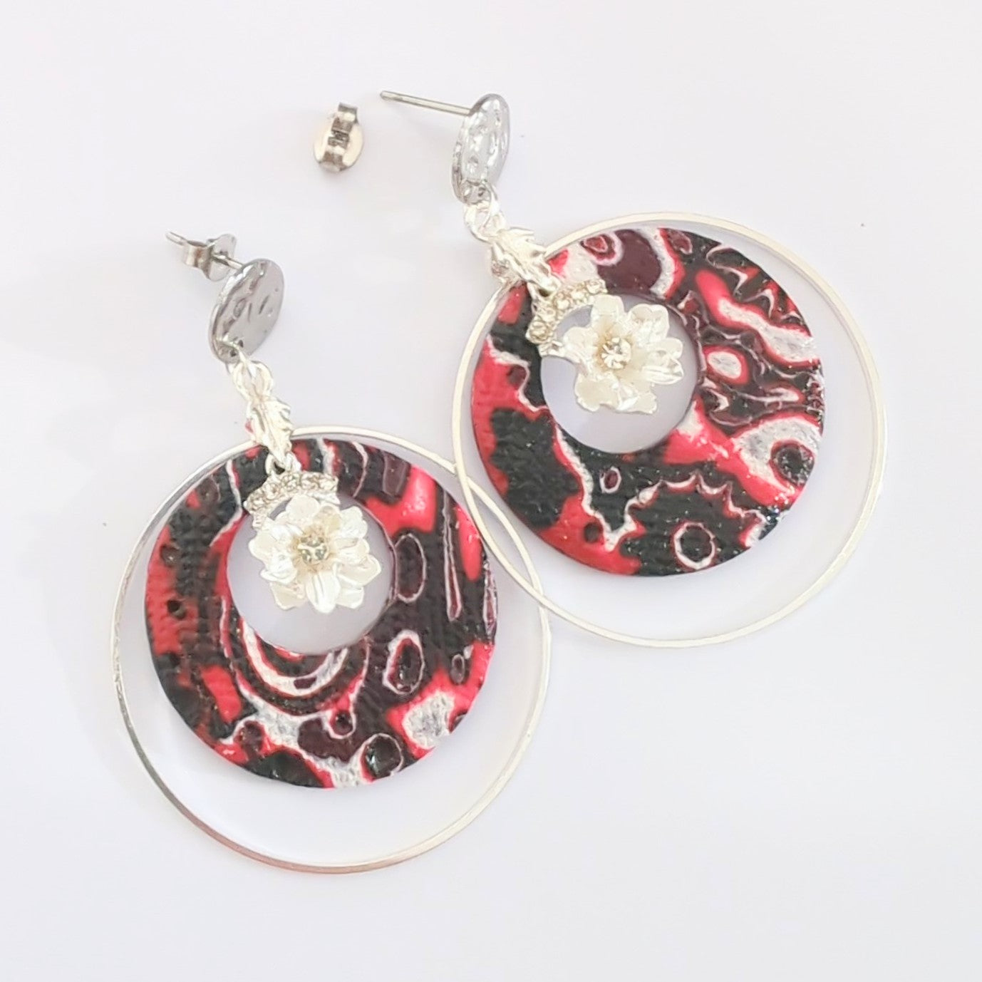 Mokume Gane Earrings in Red