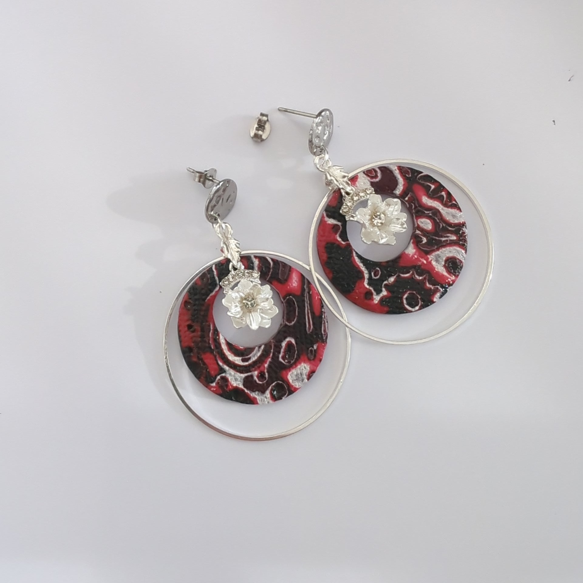 Mokume Gane Earrings in Red