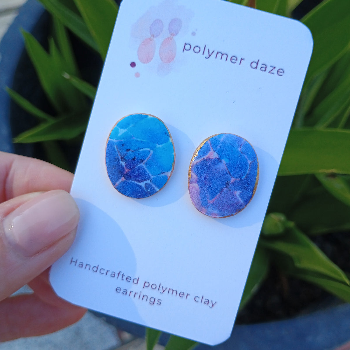 Polymer clay watercolour stud earring