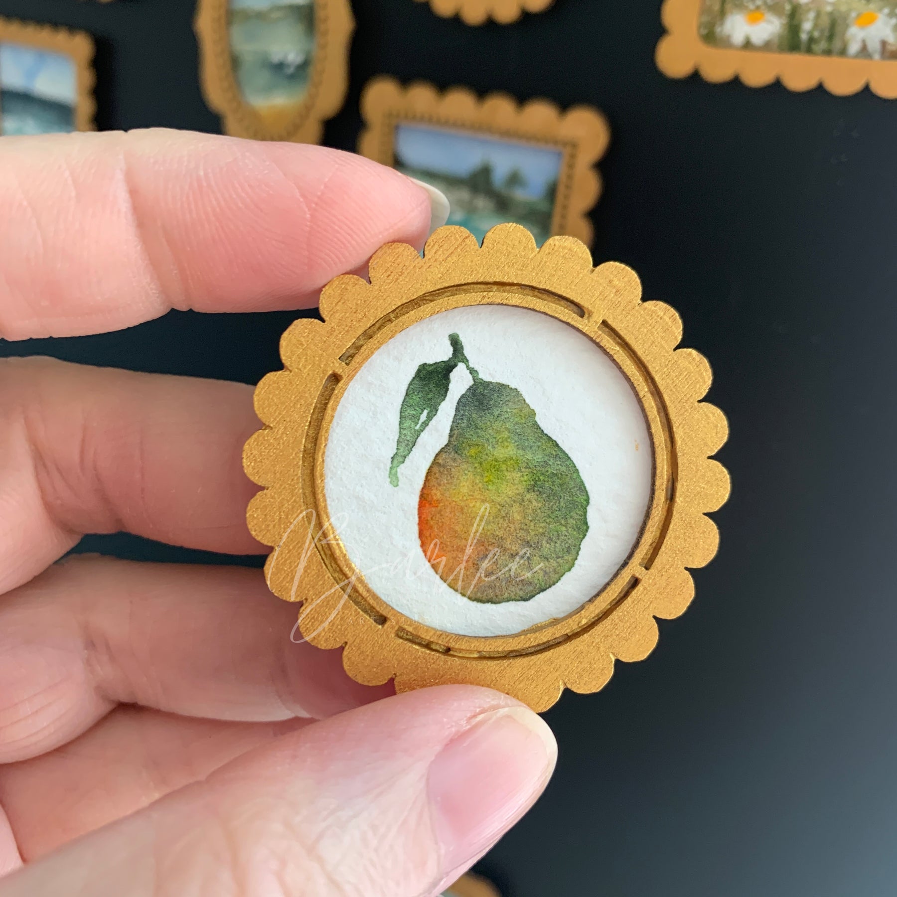 Hand Painted Fridge Magnet Set - 5 Framed Mini Paintings
