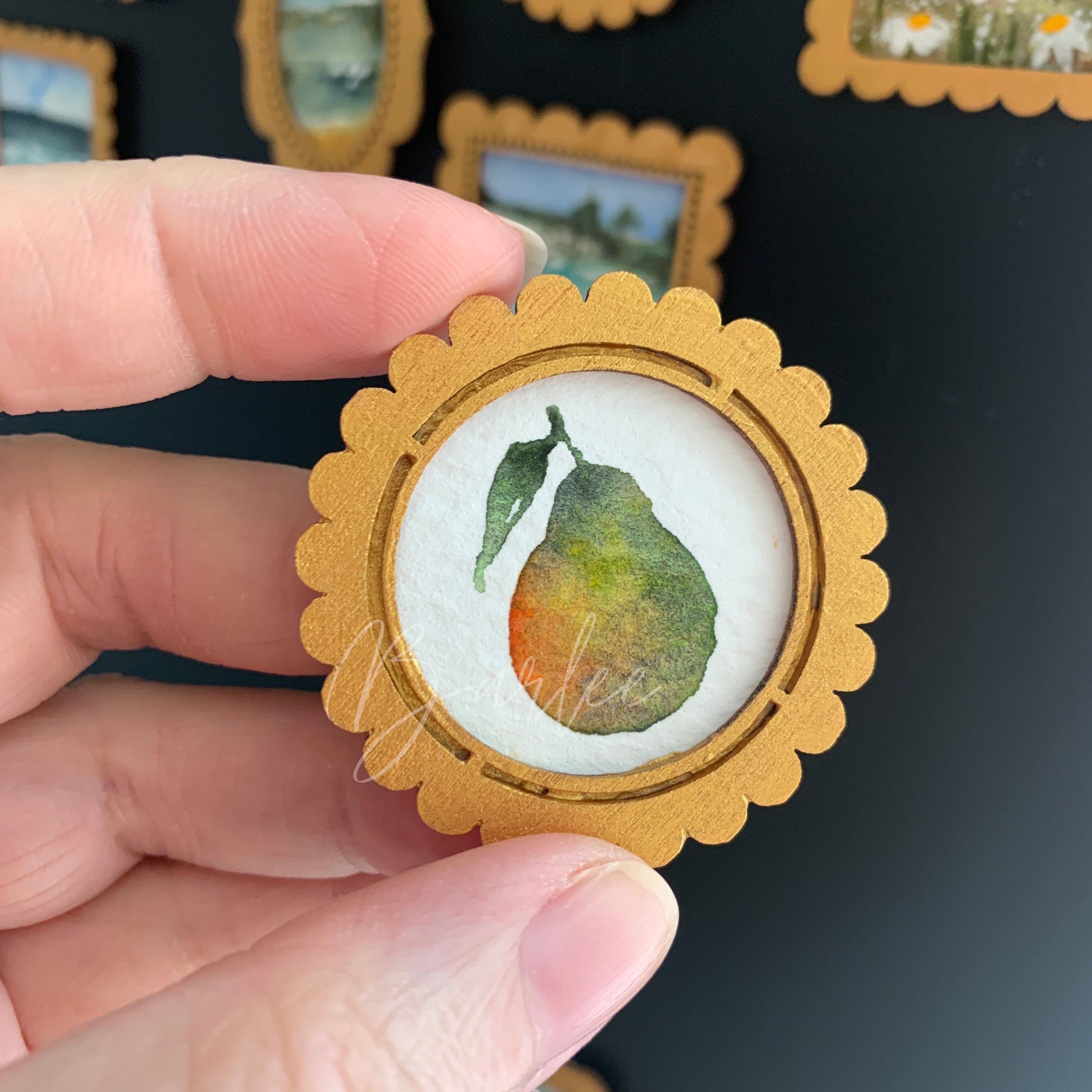 Hand Painted Fridge Magnet Set - 5 Framed Mini Paintings