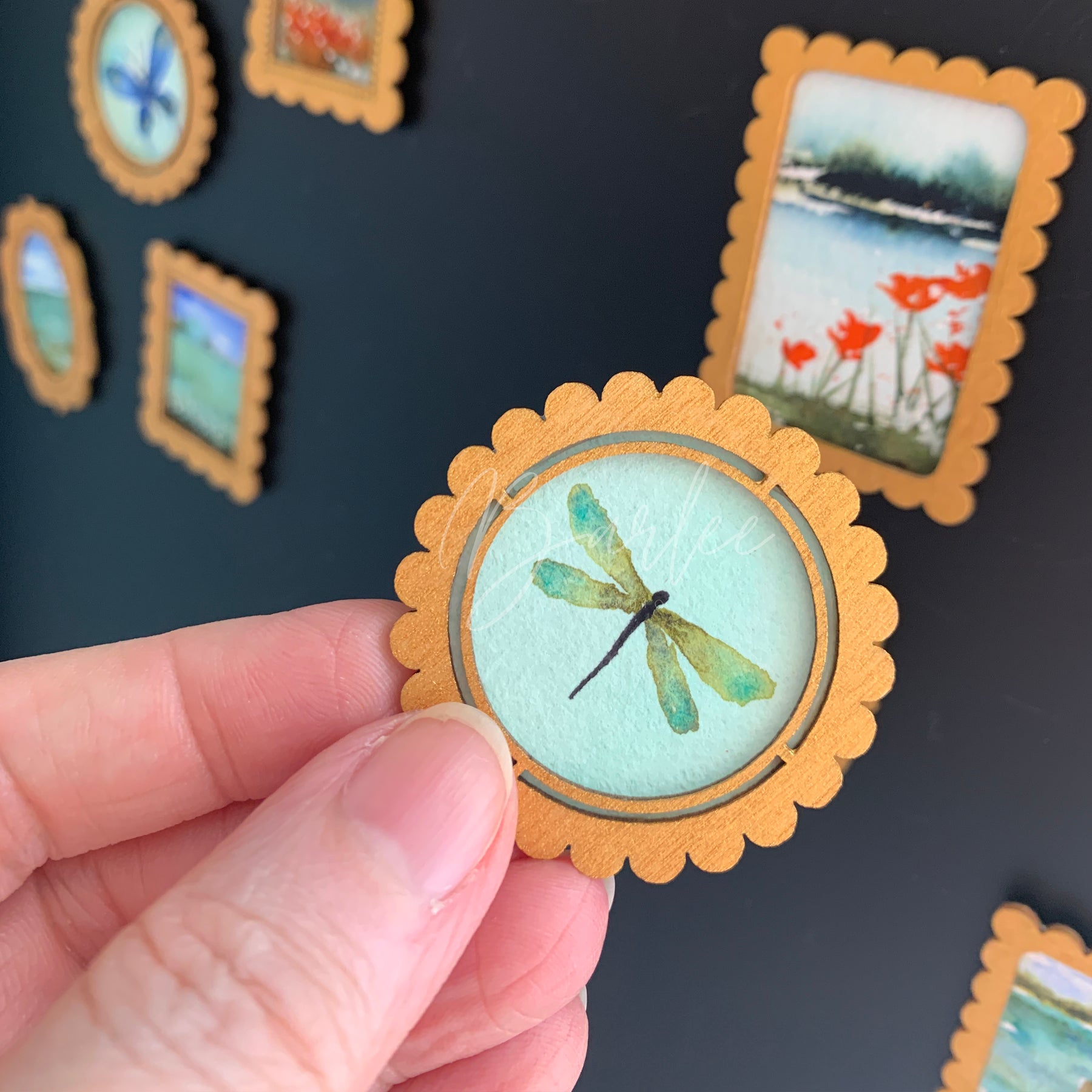 Hand Painted Fridge Magnet Set - 5 Framed Mini Paintings