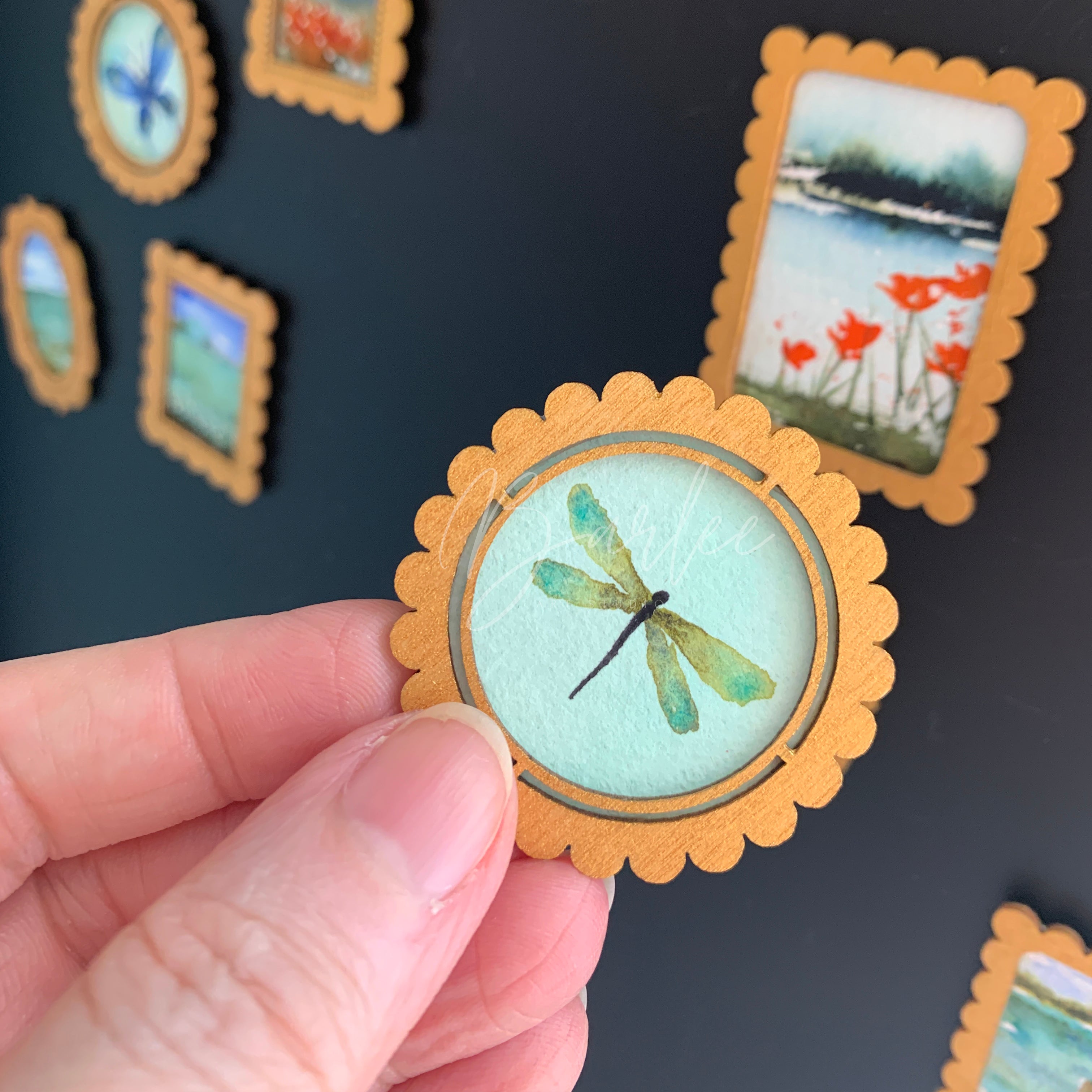 Hand Painted Fridge Magnet Set - 5 Framed Mini Paintings