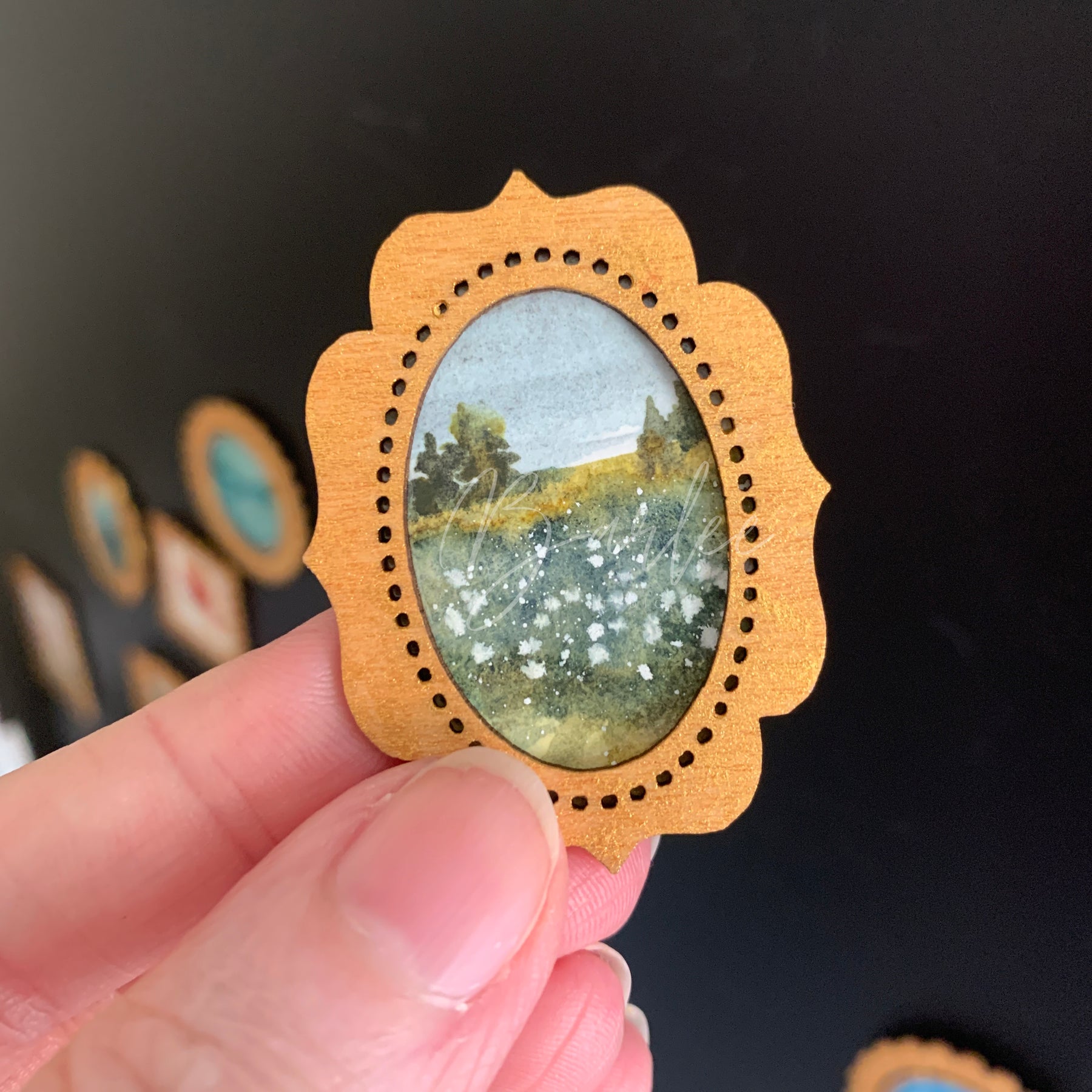 Hand Painted Fridge Magnet Set - 5 Framed Mini Paintings