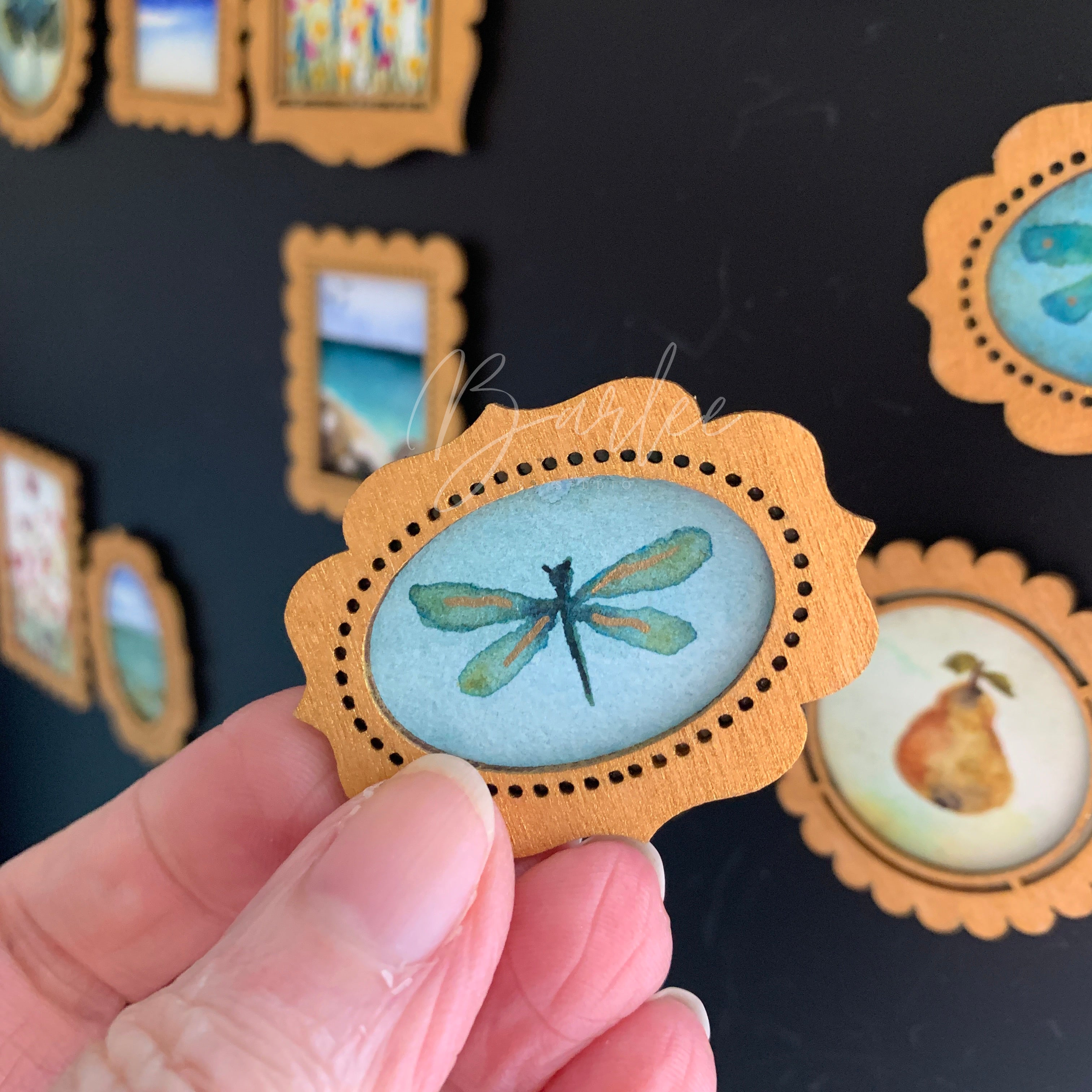 Hand Painted Fridge Magnet Set - 5 Framed Mini Paintings